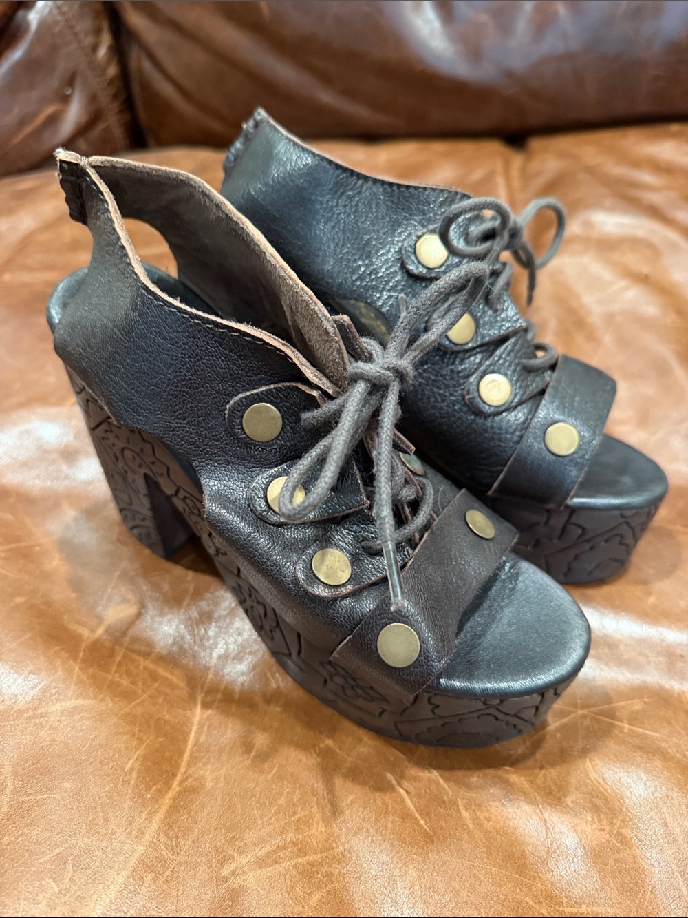 Free People black lace platform heel.